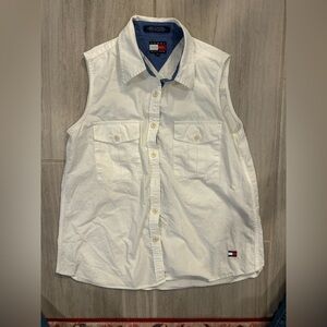 Tommy Hilfiger White Sleeveless Button-Up Top